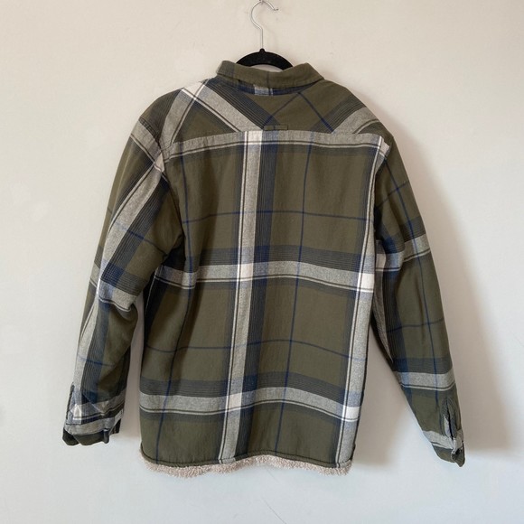 Levis Green Blue Plaid Flannel Shirt Jacket Sherpa Lined Insulated Size Medium - Picture 5 of 8